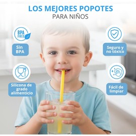 Set 12 Popotes de Silicona Reutilizables y Flexibles, Popotes de Silicona para Niños con 4 Fundas de Transporte y 2 Cepillos de Limpueza, Pajitas Seguros, Duraderos y Fáciles de Limpiar