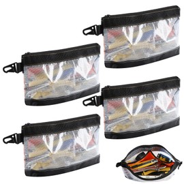 FRETONBA Pack of 4 Small Tool Zipper Pouch, Portable Tool Bag, Small Transparent PVC Material, Bank Bag, Waterproof and Antistatic, Small Parts Organiser, Metal Hooks
