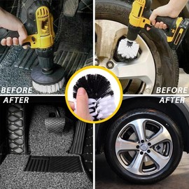 Wheel Cleaning Drill Brush Attachment, Drill Scrubber Brush Kit, Power Scrubber for Car Carpet Floor Mats, (White, One size)
