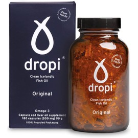 Dropi Icelandic Fish Oil - Extra Virgin Cod Liver Oil (EVCLO) - Natural Source of Vitamin A & D3 - Cold-Processed, Traceable & Pure from the Westfjords Pristine Atlantic Fishing Grounds (180 x 500mg)