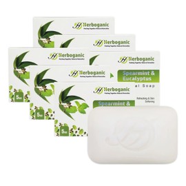 HERBOGANIC Spearmint and Eucalyptus Herbal Bar Soap | Invigorating Herbal Soap Refreshes and Revitalizes | For Energized, Rejuvenated Skin | All Natural Bar Soap for Men and Women | 5 oz Bar Pack of 6