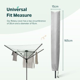 Pack of 2 Rotary Washing Line Cover Waterproof Fabric with Zip - Heavy Duty Rotary Clothes Line Cover - Protective Weather Resistant Parasol Cover for Garden Dryer and Airer (Silver)