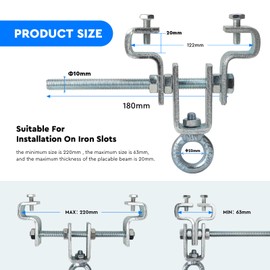 Supaway I-Beam Hanger Heavy Duty Steel Perforated Bag Clamp Hook for Perforated Beam Bags Adjustable from 63mm to 220mm Withstands 203kg Gravity Force, 1 Stück