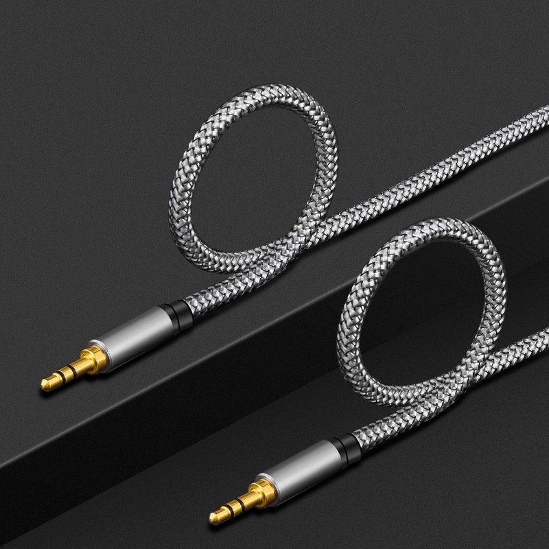Tan QY 3.5mm Nylon Braided Aux Cable 3Ft, Audio Auxiliary