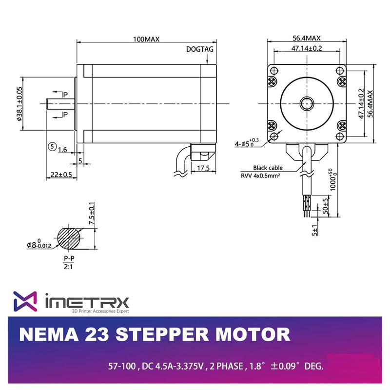 iMetrx Nema 23 Stepper Motor 100 mm 2.5 N.m 3.375
