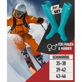 CORE GORIMO 2 Pairs - Merino Ski Socks - Pleasantly Warm and Super Soft - Optimal Support for Skiing for Men and Women, Blue (retro)