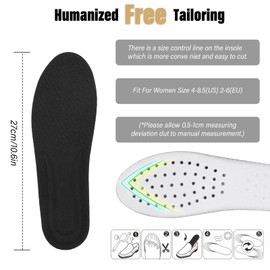 WLLHYF Memory Foam Insoles for Women Men with Arch Support, Cropable Shock Absorption Inserts Breathable Sports Insoles Comfortable Replacement Insoles M: UK 8-10 Black