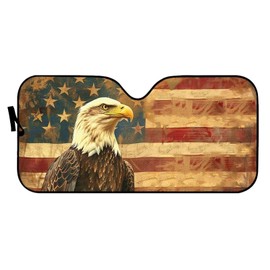 Tomeusey Sun Shade for Car Windshield, Retro American Flag Eagle Thick Foldable Sun Cover for Car Windshield, Universal Vehicle Interior Accessories