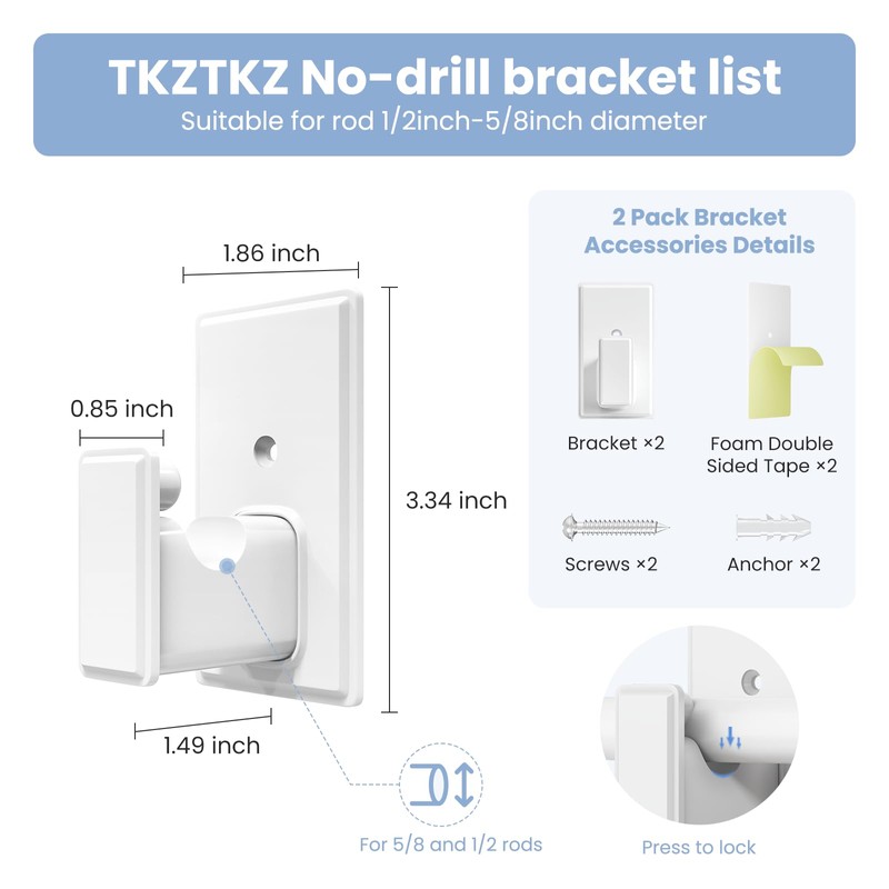 TKZTKZ No Drill Curtain Rod Brackets:Self Adhesive Curtain Rod Holders