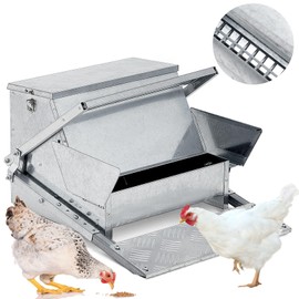 Zhehao Automatic Galvanized Chicken Feeder 25lb Self Opening Sheet Poultry Feeders Metal Treadle Feeders with Weatherproof Lid for Outdoor Fowl Duck, Feeds 6-12 Poultry up to 7 Days, 20 x 14 x 11 Inch