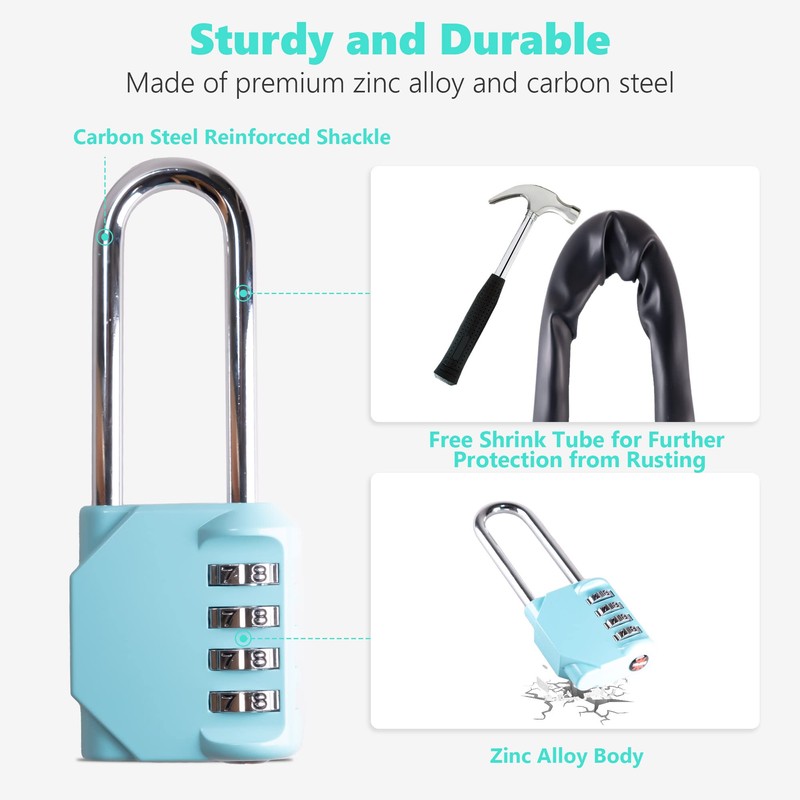 KAWAHA CL21AS 2.6 Inch Long Shackle Combination Lock, 4 Digit