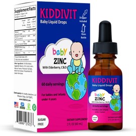 Gotas líquidas de zinc para bebés con saúco, vitaminas D3 y C: suplemento suave para el sistema inmunitario, 60 raciones diarias, fibra prebiótica fortificada con inulina y azúcar.
