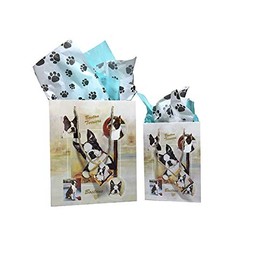 Dog Breed Gift Bags Set of Two with Tissue Paper (Boston Terrier)