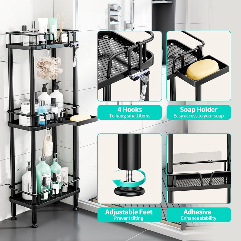 HapiRm Standing Corner Shower Caddy - 3 Tier Corner Shower