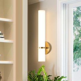 LED Dimming Wall Sconces 8W, 3000K Warm Lights Dimmable, White Lampshade Bathroom Vanity Lighting Wall Light Fixtures for Bedroom Dining Living Hallway, Antique Gold