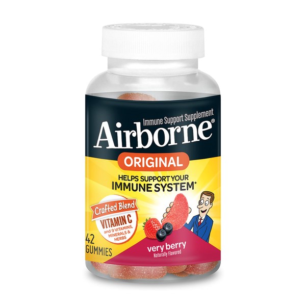 Airborne 750mg Vitamin C Gummies For Adults, Immune Support Supplement with Powerful Antioxidants Vitamins C & E - 42 Gummies, Very Berry Flavor