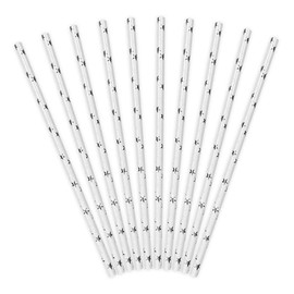 10 Hard White Straws with Silver Stars – Table Decoration, Party, Party