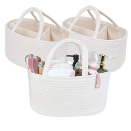 QFLQFL Baby Diaper Caddy Girl Boy Organizer Small Woven Baskets With Handle, Cotton Rope Tote For Shower Nursery, Decorative Small Storage Baskets For Shelves,Unique Gift Baby