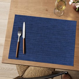 Artoid Mode Vinly Placemats Set of 4, Wipeable Woven Plastic PVC Place Mats for Party Dining Table, Navy Blue