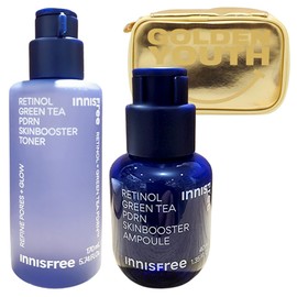 Innisfree Retinol Green Tea PDRN Skin Booster Toner + Retinol PDRN Ampoule 40ml + GOLDEN YOUTH Pouch (Gold) Giveaway / 이니스프리 레티놀 그린티 PDRN 스킨부스터 토너+레티놀 PDRN 앰플 40ml+GOLDEN YOUTH 파우치(골드) 증정