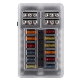 Yctze Bloque de fusibles de 12 vías, caja de fusibles de 12 circuitos con soporte de bloque de tierra Luz indicadora LED MNI Reemplazo del motor para coche, yate, barco marino para caja de fusibles Caja de fusibles de 12 vías Caja de portafusibles Caja d