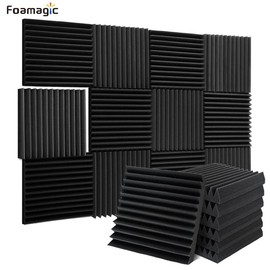 Recording Studio Soundproof Sponge, Double Sided Sound Absorbing Wall Panel, Foam Sound Panel for Studio Recording Room Home Decor, Sound Insulation, Sound Absorption:_2inch/5.08cm Black_24pcs