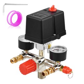 FBANG Air Compressor Pressure Switch Control Valve 110-150 PSI, Vertical 1-way switch With Manifold Regulator and Pressure gauge, Air Compressure Switch Replacement Parts 110V-240V (style-aa18)