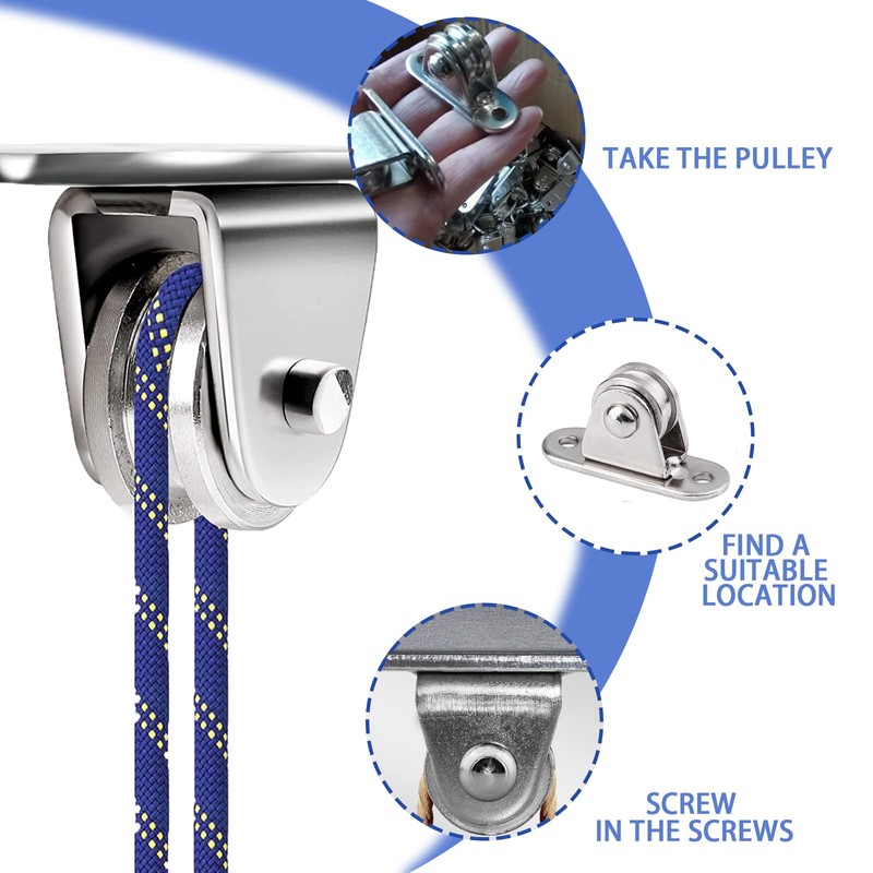 2 Pcs Single Pulley Blocks, rope roller,pulley wheel，for Cord Material