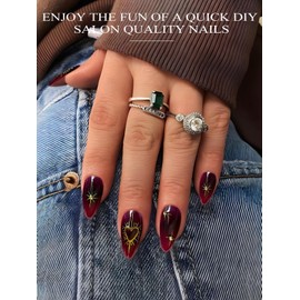 EBANKU 24 Pieces Semi-Cured Gel Nail Strips, Red Glitter Gel Nail Strips with Nail File, Durable and Waterproof Nail Art Stickers, Perfect for Salon Manicures and for Women/Girls