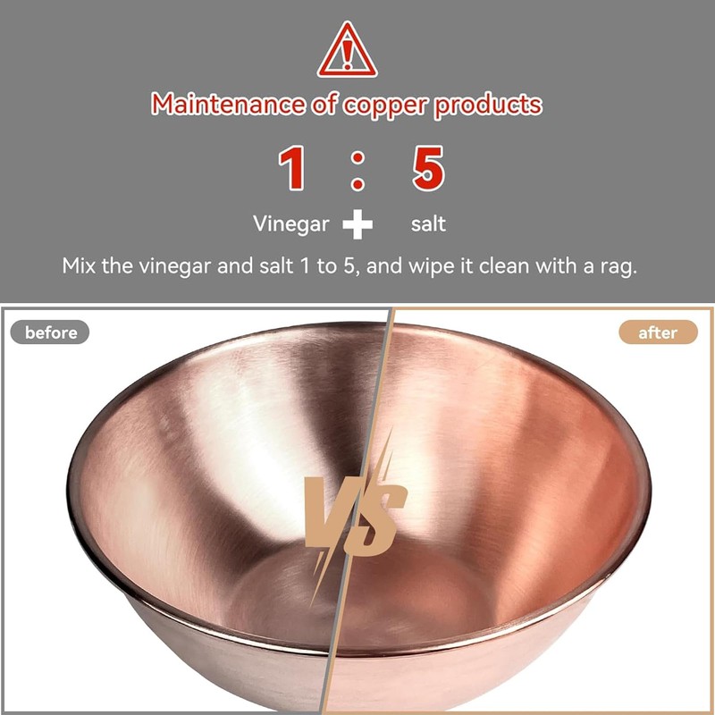 YOIHOJET 8''Pure Copper Bowl, 99.99% Copper Bowl for Kitchen, Coppers