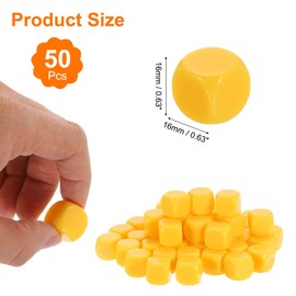uxcell 50 Pcs Acrylic Blank Dice Six Sided, 1.6cm/0.63inch Rounded Corners Blank Yellow Dice Cube with Smoothed Surface for DIY Craft Board Game, Yellow