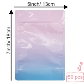 ZSCMY 50 Pack Smell Proof Mylar Bags 5x7 Inch Resealable Food Storage Bags for Packaging Stand-up Pouch Aluminum Foil Bags for Candy Snack(Glossy Pink/Blue)