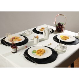 Place Mat Round Black Place Mats Washable Set of 6 36 cm Heat Resistant Place Mats for Kitchen, Dining Table, Restaurant, Hotel