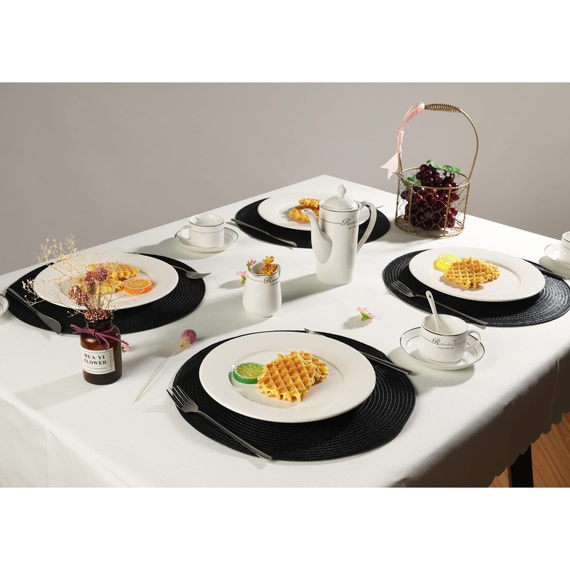 Place Mat Round Black Place Mats Washable Set of 6