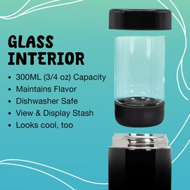 nugbuddy Airtight Storage Container - Vacuum Sealed Insulated w Nested Glass Jar - UV Protection, Temperature Controlled Stainless - Whiteboard Finish w Marker Included - 300 ml (3/4 Oz)