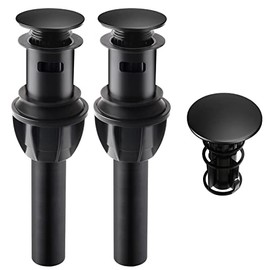 iFealClear 2 Pack Bathroom Sink Drain with overflow, Push and Seal Pop Up Drain Stopper for Faucet Vessel, Anti-Explosion And Anti-Clogging pop up plunger Sink Drain Assembly, Matte Black