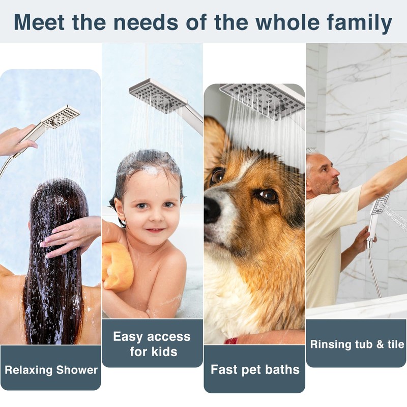 BRIGHT SHOWERS High Pressure Handheld Shower Head Set, High Flow