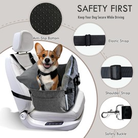 LELEFIDO Dog Car Booster Seat for Small Medium Dogs Under 60 lbs - Elevated Pet Seat with Safety Belt, Non-Slip Base, and Storage Pockets for Car Travel (Gray, 30 * 20.5inch)