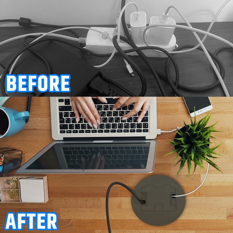 Recessed Floor Outlet Box, Deep Receptacle with 4.8A USB-A and