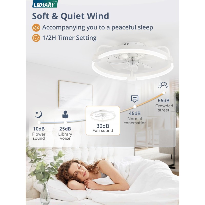 LEDIARY Ceiling Fans with Lights and Remote, 20'' Low Profile