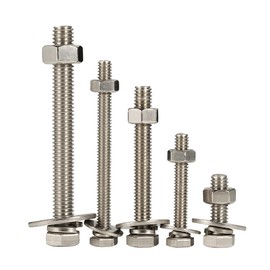 5/16-18 x 3-1/4" Hex Head Bolts with Hex Nuts and Thick Flat & Lock Washers, Fully Threaded, Stainless Steel 18-8, Plain Finish, 8 Sets