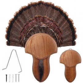 Turkey Fan Mounting Kit with Beard Plate for Hanging Turkey Tail, Feather, Beard, Wall Mounted Hunting Accessories for Mounts(14.5 Inch,Brown,Acacia)