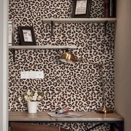 Ismoon 17.5''x78.7'' Leopard Wallpaper Cheetah Print Peel and Stick Wallpaper y2k Room Decor Funky Contact Paper Bathroom Waterproof Bedroom Brown Yellow Self Adhesive Vintage Texture Vinyl Roll