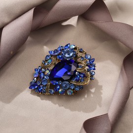 EVER FAITH Women's Brooch Drop Rhinestone Crystal Clip Vintage Style Flower Cluster Brooch Pin for Concert Brown Antique Gold Tone, Crystal, No gemstone