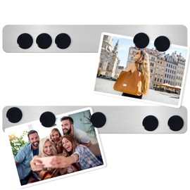 ZDZBLX Magnetic Board 2Pcs Set, Frameless Stainless Steel Magnetic Strips with Adhesive Backing - Memo Bulletin Board Bar for Refrigerator, Office, School, Kitchen, Home Use, Includes 10 Black Magnets