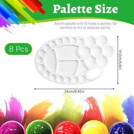ASTIMESA 8 Pcs Plum Blossom Plastic Paint Palette with Thumb Hole & 26 Wells, Oil Watercolor Acrylic Painting Palette Tray, White Paint Trays for Painting, Paint Mixing Palette Holder for Artist Art