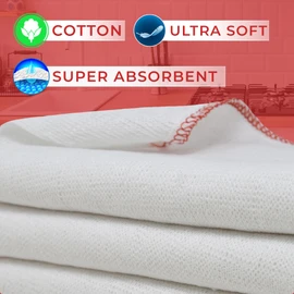 Towelogy Jumbo Dish Cloths for Washing Up | Cotton Set of 4-38 x 45cm (White/Red Edges)