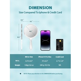 Macaki Hand Mirror, Double-Sided 1X/30X Magnifying Mirror with Handle, Acrylic, 8.3" L x 4.5" W, Clear, Pack of 1