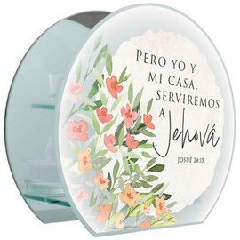 Elanze Designs Pero Yo Y Mi Casa, Serviremos A Jehova - Josue 24:15-8x7 Inch Multicolor Frosted Glass Round Tabletop Candle Holder - 3 LED Tealights Included