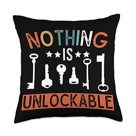 Locksmith Locksmithing Lock Pick Apparel Locksmith Nothing is Unlockable Pick Tools Throw Pillow, 18x18, Multicolor